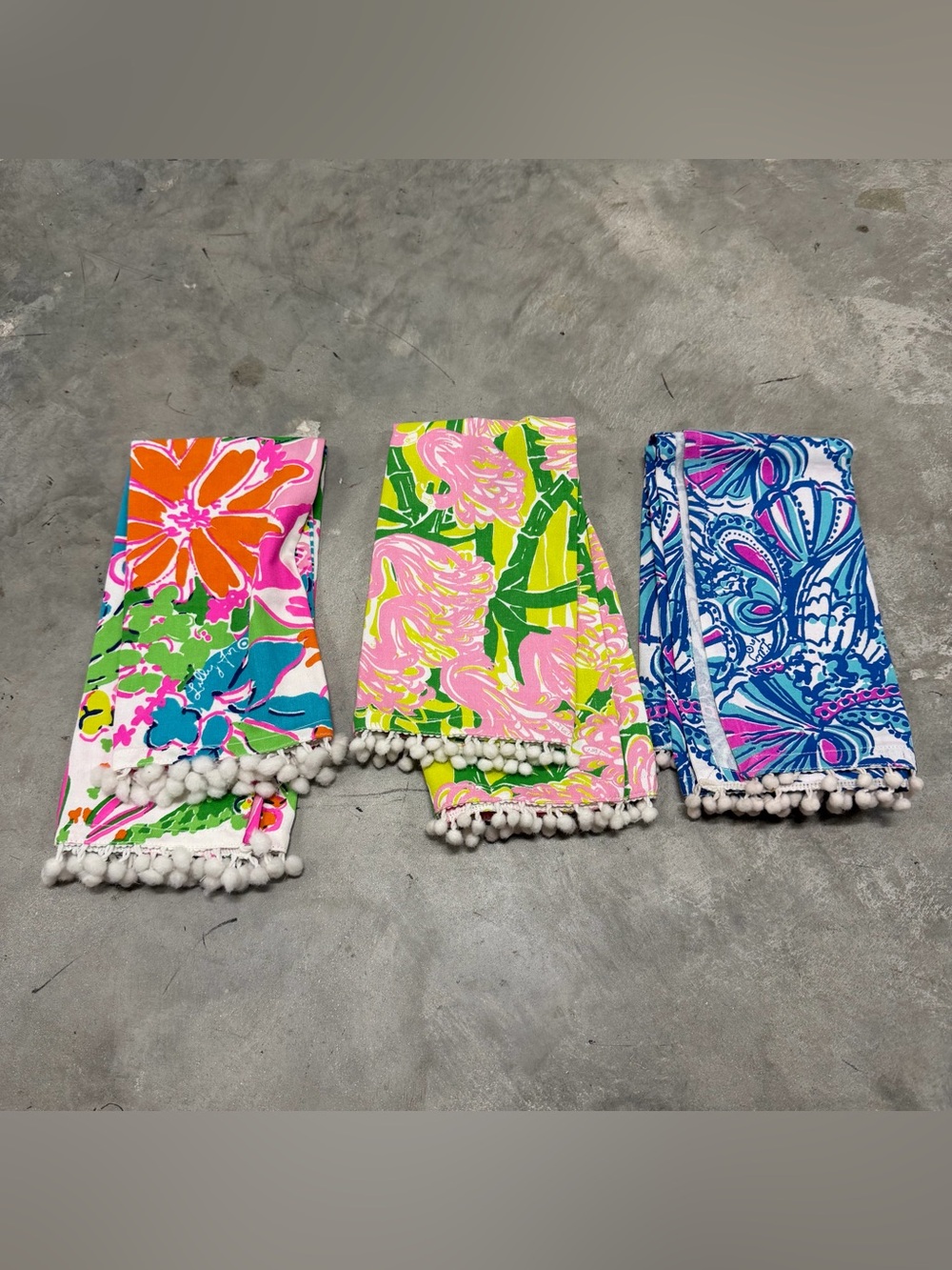 Lilly Pulitzer x Target Set 3 NAPKINS Squares 100% Cotton Pom Pom Trim